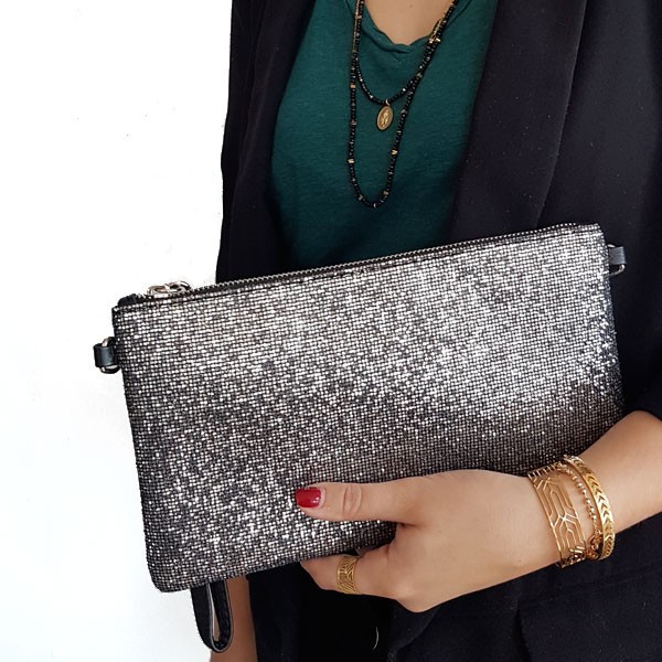 Pochette glitter gris noir