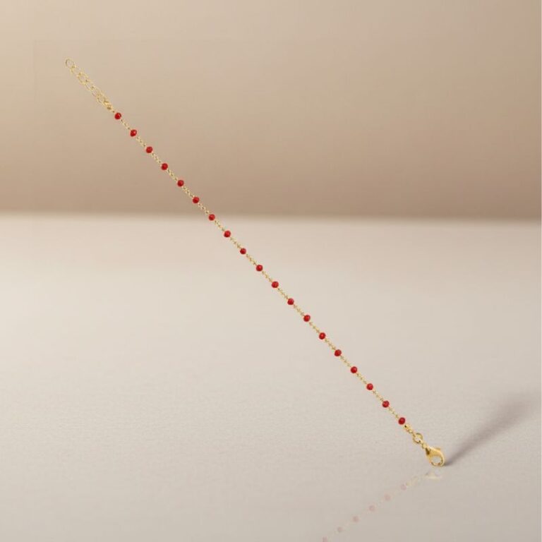 bracelet femme en plaqué or 18 carats avec perles émail rouge