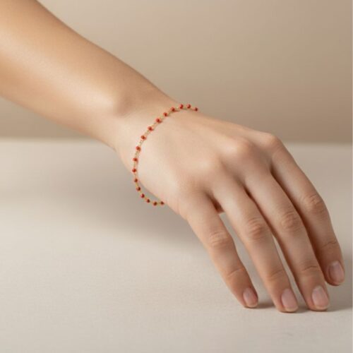 bracelet femme en plaqué or 18 carats avec perles émail rouge