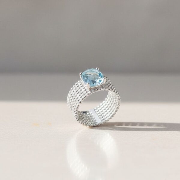 bague argent 925 pierre teintée aigue marine