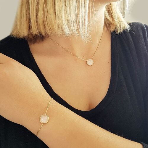 Bracelet plaqué or quartz rose