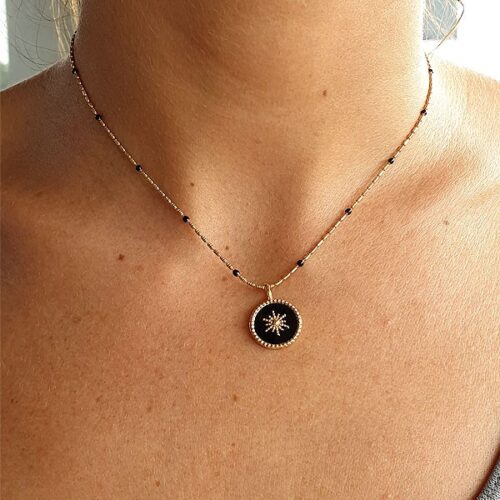 Collier plaqué or émail noir