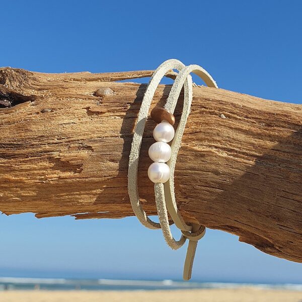 Bracelet lien Beige & Perles de Culture