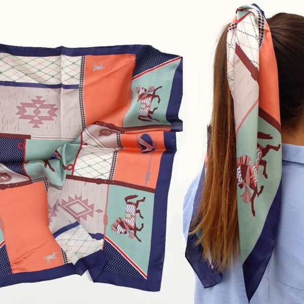 Foulard Carré Equestre Bleu