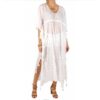 caftan de blanc long en coton blanc imprimé cactus