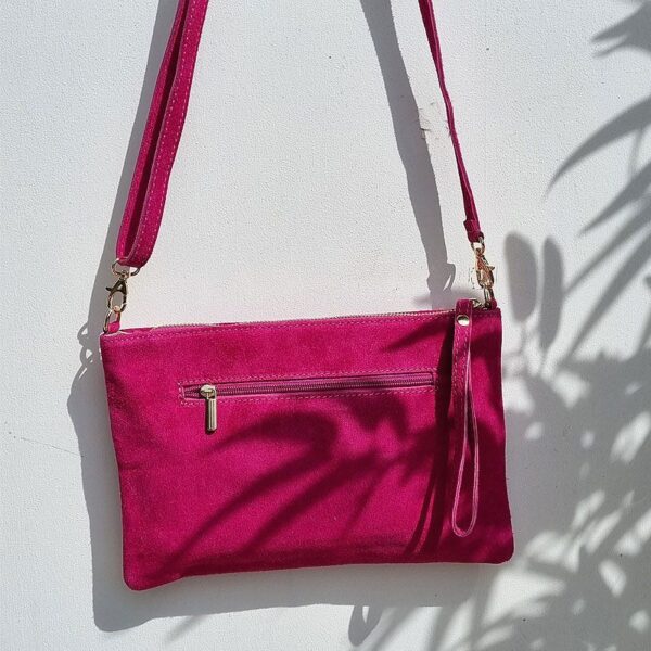 Pochette daim clouté Fushia
