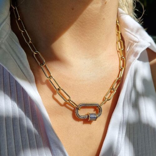 Collier fermoir strass bleu