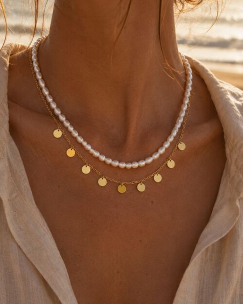collier double rang perles d'eau collier double rang perles d'eau et pampilles acier inoxydable bijou été