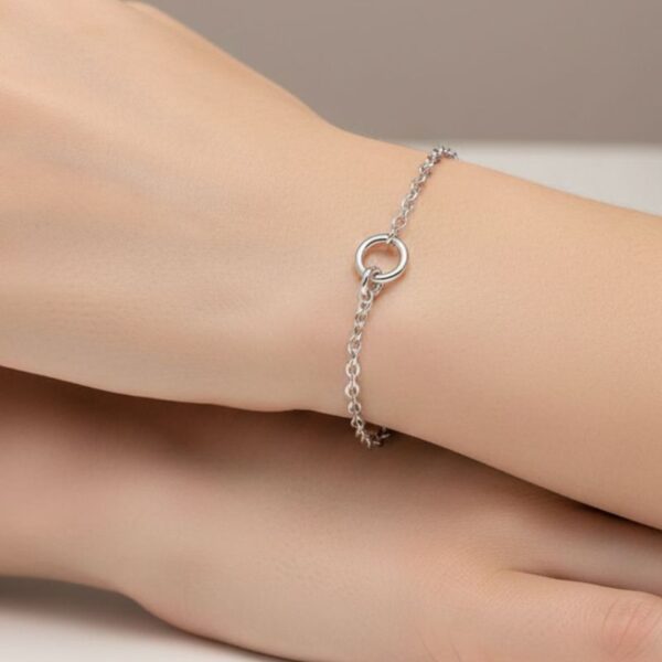 bracelet argent 925 rhodié chaine ornée de 2 cercles asymétriques