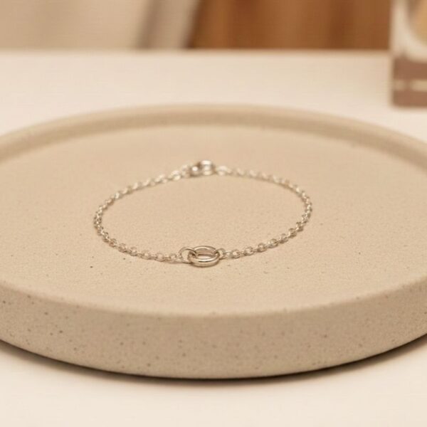 bracelet argent 925 rhodié chaine ornée de 2 cercles asymétriques