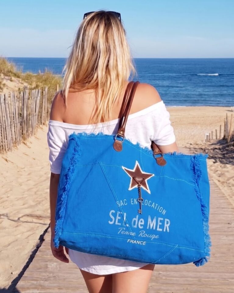 Sac de plage XL Bleu Roi - Cabas Toile & Cuir Sel de Mer