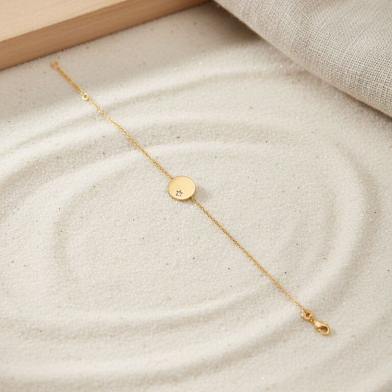 Bracelet médaille étoile zirconium blanc Bracelet médaille étoile zirconium blanc