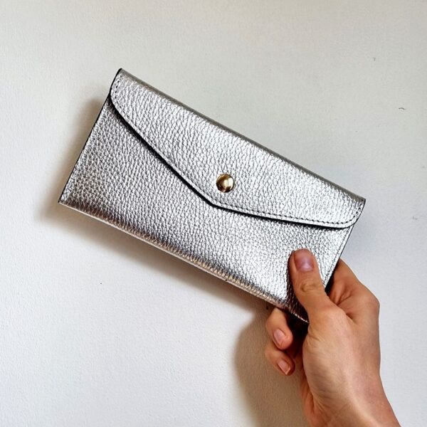 porte carte cuir argenté