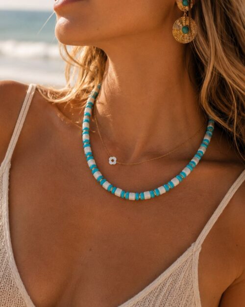 collier surf femme aelis bleu clair et blanc
