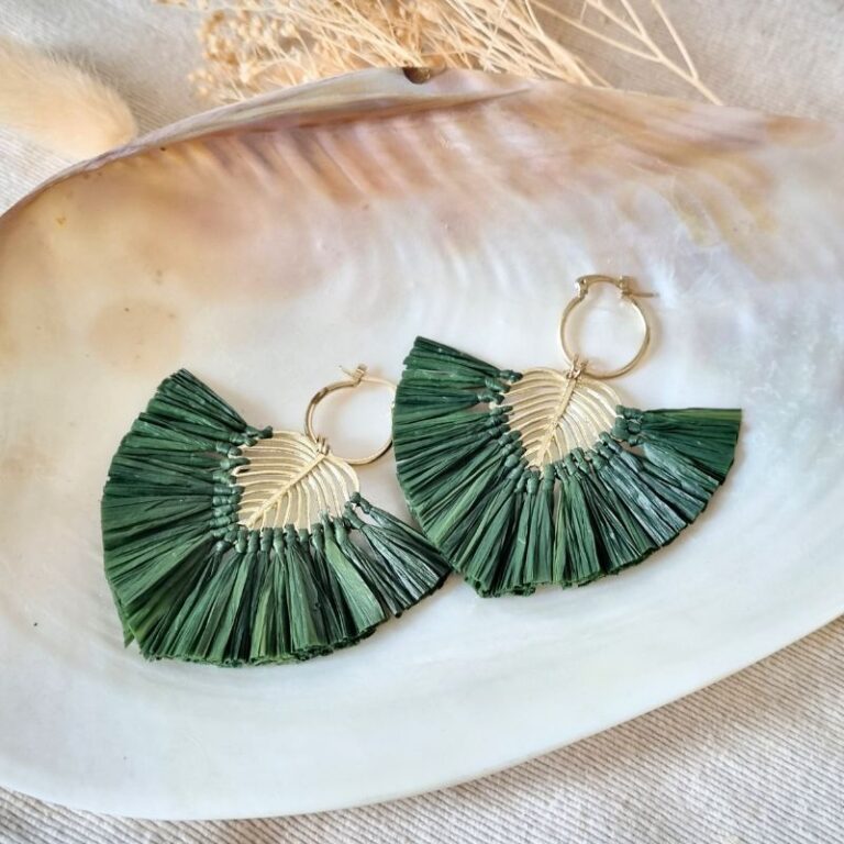Boucles d'oreilles feuille raphia