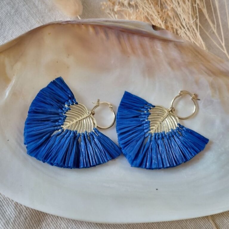 Boucles d'oreilles feuille raphia