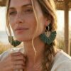 boucles d'oreilles feuille raphia boucles d'oreilles feuille de palmier en raphia couleur vert