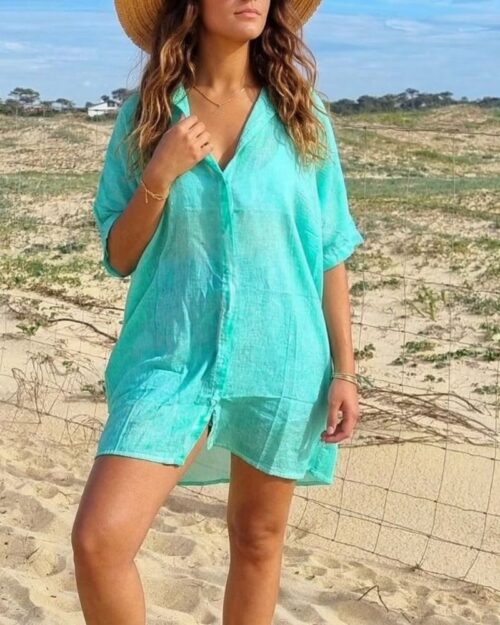 Chemise de plage oversize aqua