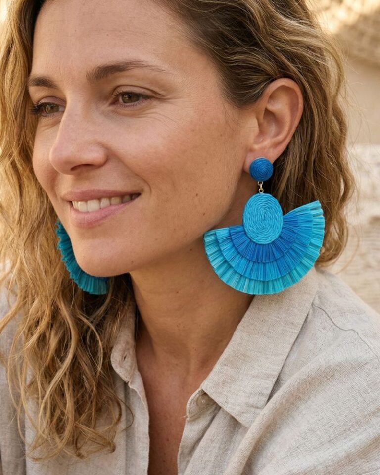 boucles d'oreilles azur raphia