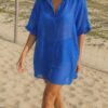 chemise de plage oversize en voile de coton bleu