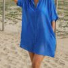 chemise de plage oversize bleu voile de coton