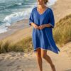 caftan de plage couleur bleu royal coton washed