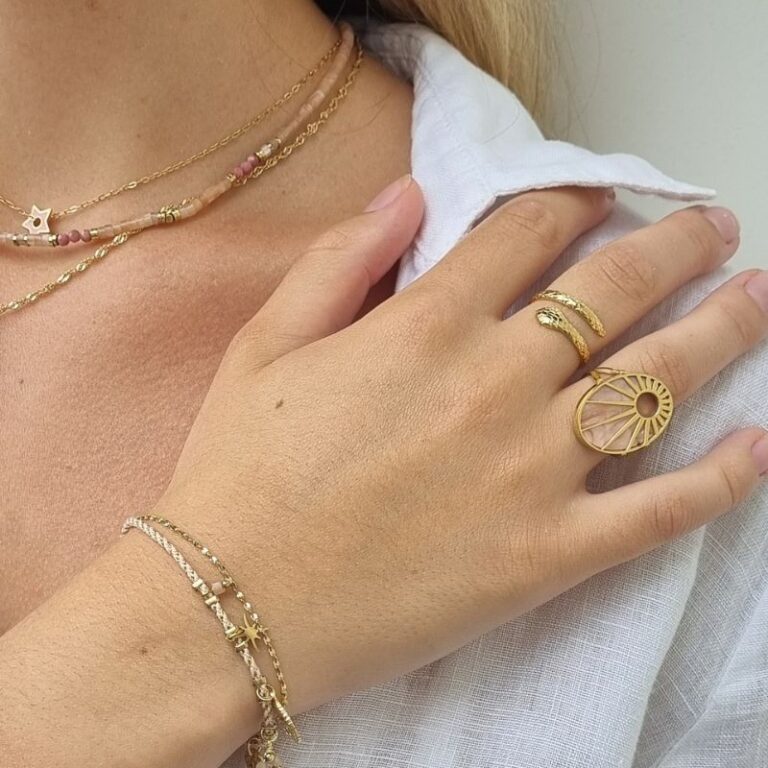 bague acier nacre rose