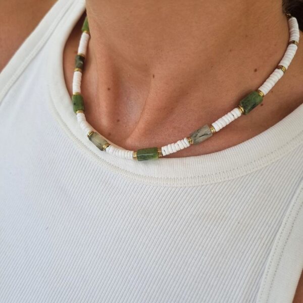 collier surfeur perles agate verte