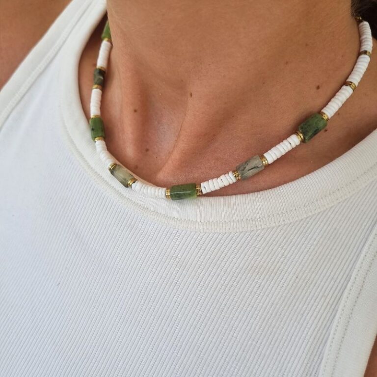 collier surfeur perles agate verte