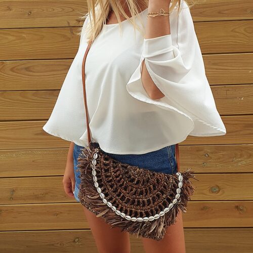 pochette raphia cauris