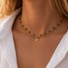 collier en acier inoxydable 5 rangs avec perles oeil de tigre