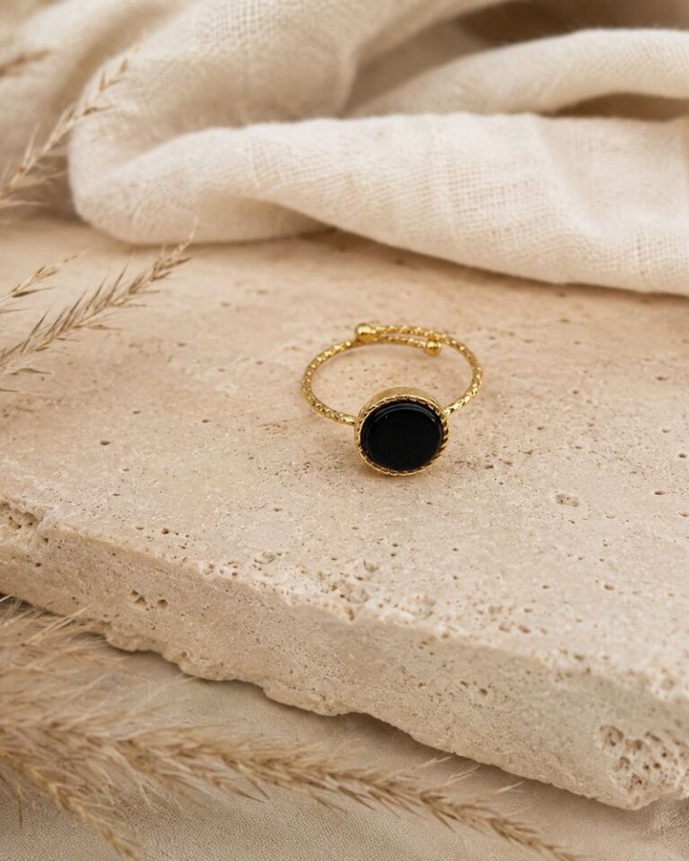 bague emllo onyx bague acier inoxydable et pierre onyx bohm paris