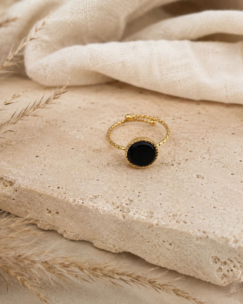 bague acier inoxydable et pierre onyx bohm paris