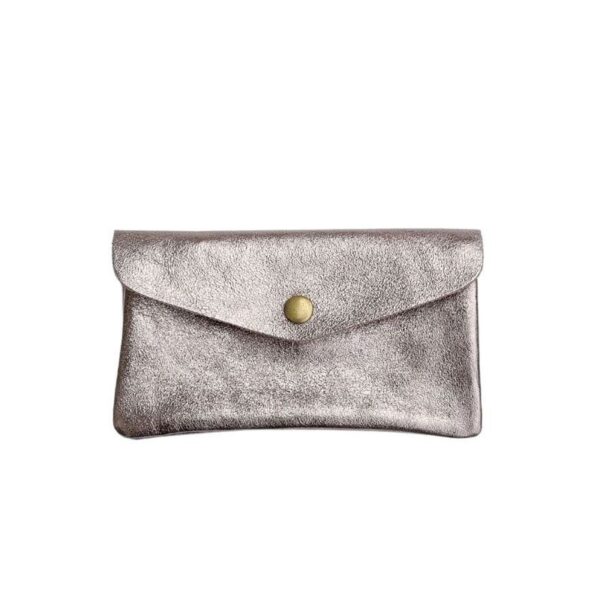 porte monnaie cuir metallisé taupe