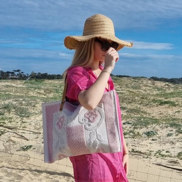 cabas de plage coton rose