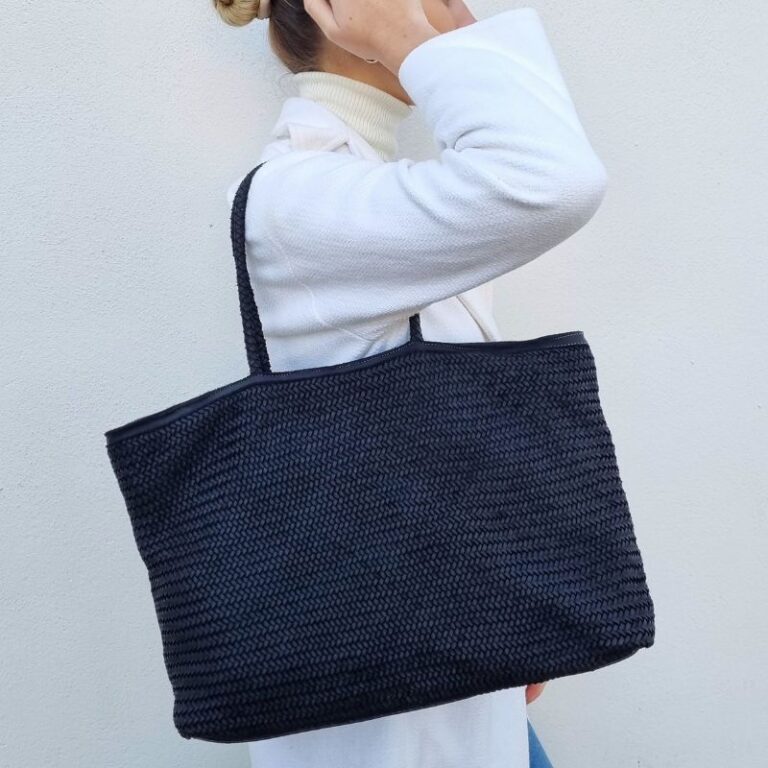 sac cabas cuir tressé noir
