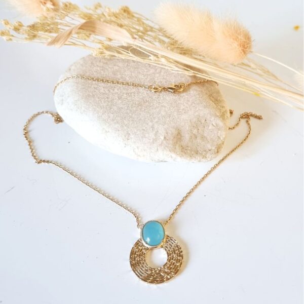 Collier Or agate bleue