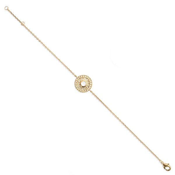 Bracelet en plaqué or 18 carats chaine médaille ciselée pierre de lune