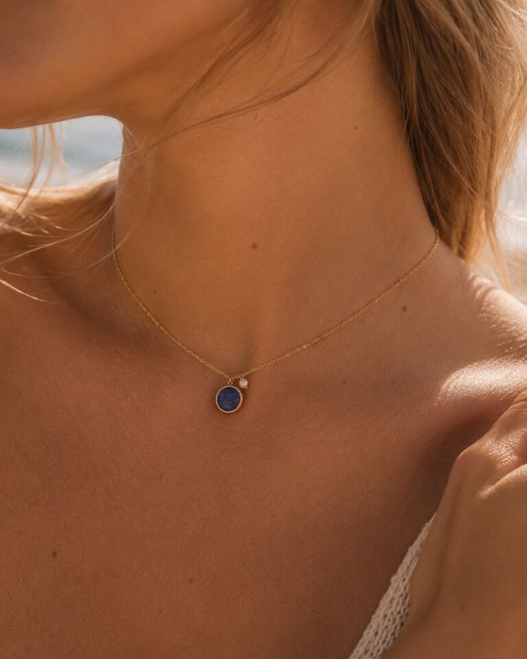 collier emllo lapis lazuli collier emllo pendentif lapis lazuli et acier inoxydable