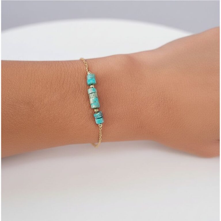 bracelet chaine plaqué or et pierre naturelle jaspe bleu bijou chic pour femme