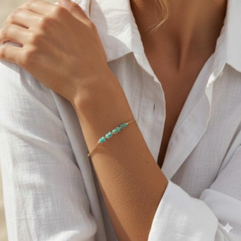 bracelet chaine plaqué or et pierre naturelle jaspe bleu bijou chic pour femme