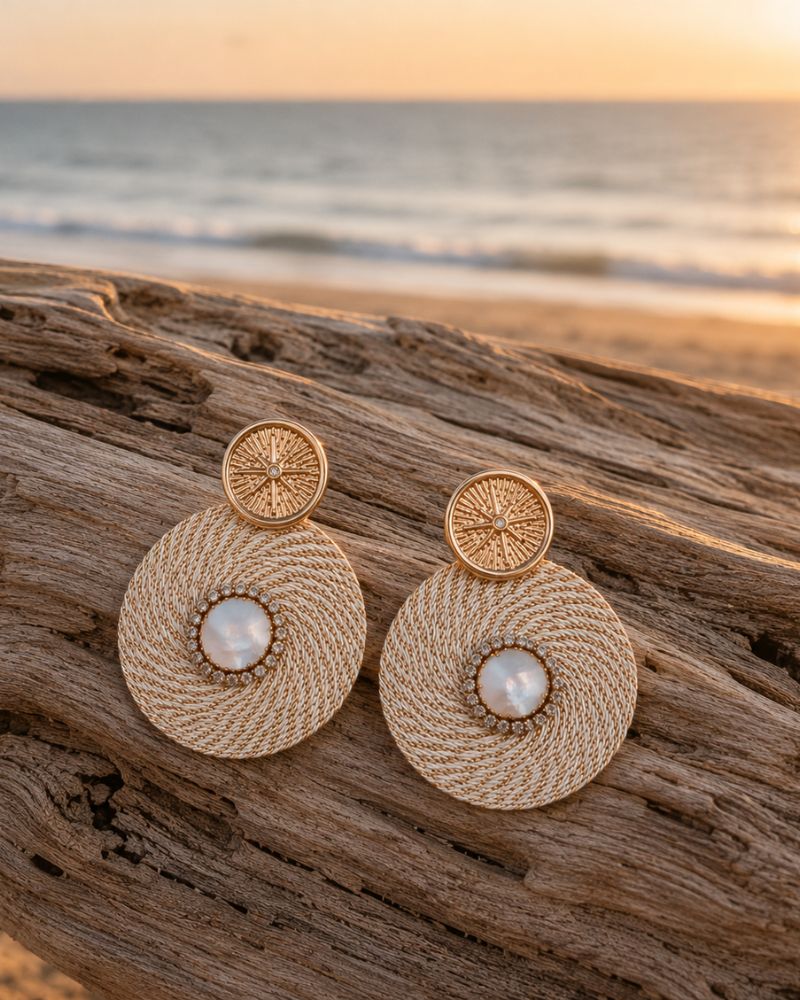 boucles d'oreilles fil blanc doré