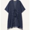 kaftan ou kimono de plage en coton bleu marine et lurex argent marque Atoll Palme