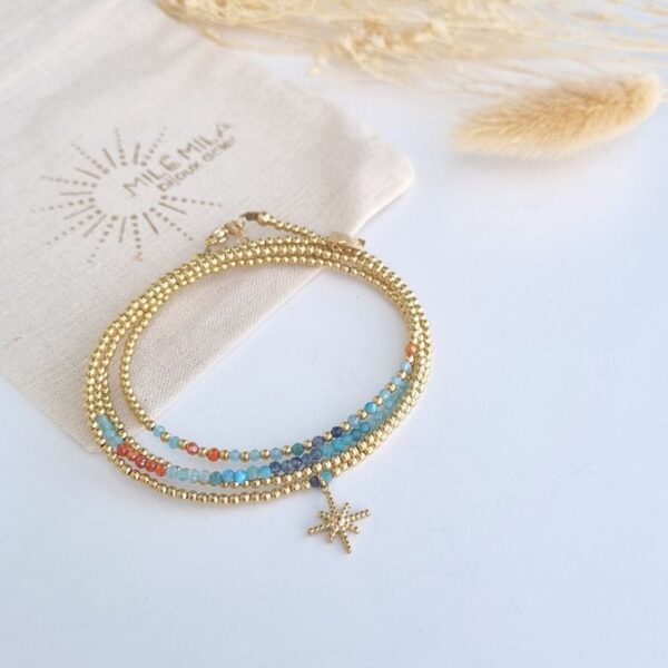 bracelet multitours pierres bleu/orange