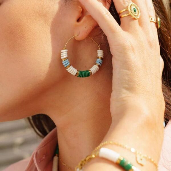 créoles perles heishi bleu/vert