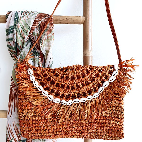 Pochette raphia ocre