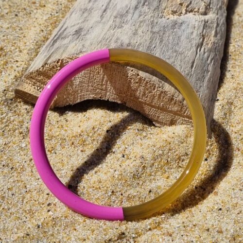 jonc corne naturelle buffle laqué fuchsia