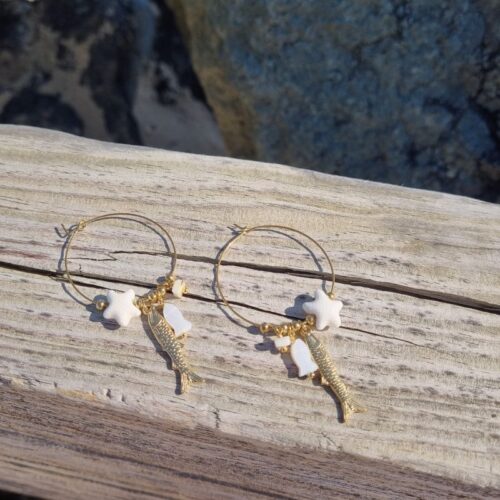 boucles d'oreilles créoles mer et coquillages mile mila