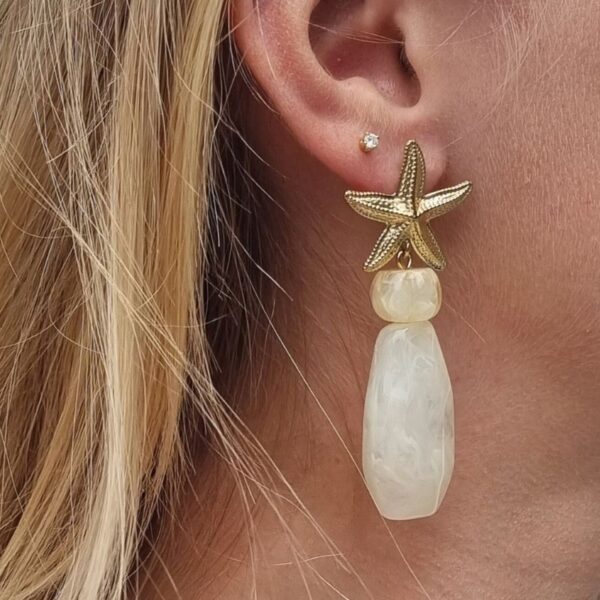 boucles d'oreilles étoile de mer & goutte résine