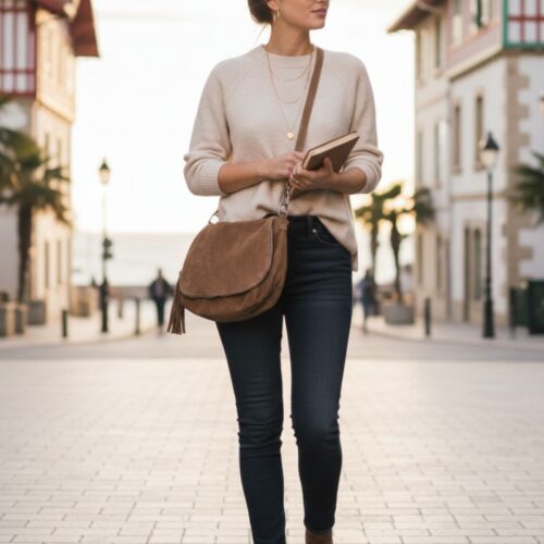 besace croute de cuir couleur taupe style intemporel et basique chic